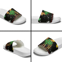 Kuwait Christmas Slide Sandals with Camel in Festive Ornaments Snowflakes and Green Red - Wonder Print Shop