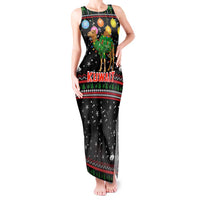 Kuwait Christmas Tank Maxi Dress with Camel in Festive Ornaments Snowflakes and Green Red - Wonder Print Shop