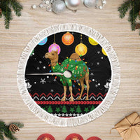 Kuwait Christmas Tree Skirt with Camel in Festive Ornaments Snowflakes and Green Red - Wonder Print Shop