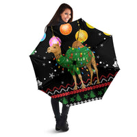 Kuwait Christmas Umbrella with Camel in Festive Ornaments Snowflakes and Green Red - Wonder Print Shop