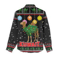 Kuwait Christmas Women Casual Shirt with Camel in Festive Ornaments Snowflakes and Green Red - Wonder Print Shop
