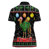 Kuwait Christmas Women Polo Shirt with Camel in Festive Ornaments Snowflakes and Green Red - Wonder Print Shop