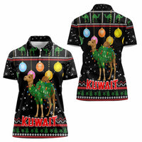 Kuwait Christmas Women Polo Shirt with Camel in Festive Ornaments Snowflakes and Green Red - Wonder Print Shop