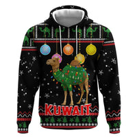 Kuwait Christmas Zip Hoodie with Camel in Festive Ornaments Snowflakes and Green Red - Wonder Print Shop