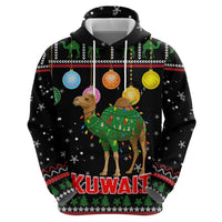 Kuwait Christmas Zip Hoodie with Camel in Festive Ornaments Snowflakes and Green Red - Wonder Print Shop