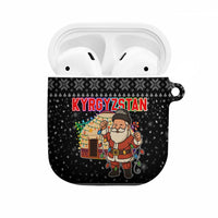 Kyrgyzstan Christmas AirPods Case with Santa Decorating Yurt Colorful Lights Snowflakes and National - Wonder Print Shop
