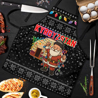 Kyrgyzstan Christmas Apron with Santa Decorating Yurt Colorful Lights Snowflakes and National - Wonder Print Shop