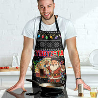 Kyrgyzstan Christmas Apron with Santa Decorating Yurt Colorful Lights Snowflakes and National - Wonder Print Shop