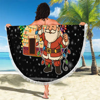Kyrgyzstan Christmas Beach Blanket with Santa Decorating Yurt Colorful Lights Snowflakes and National - Wonder Print Shop