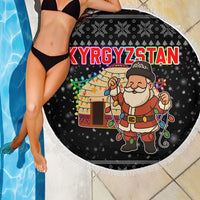 Kyrgyzstan Christmas Beach Blanket with Santa Decorating Yurt Colorful Lights Snowflakes and National - Wonder Print Shop