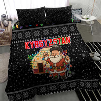 Kyrgyzstan Christmas Bedding Set with Santa Decorating Yurt Colorful Lights Snowflakes and National - Wonder Print Shop