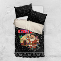 Kyrgyzstan Christmas Bedding Set with Santa Decorating Yurt Colorful Lights Snowflakes and National - Wonder Print Shop