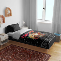 Kyrgyzstan Christmas Bedding Set with Santa Decorating Yurt Colorful Lights Snowflakes and National - Wonder Print Shop