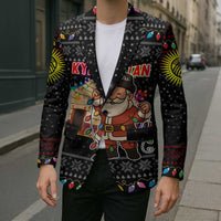 Kyrgyzstan Christmas Blazer with Santa Decorating Yurt Colorful Lights Snowflakes and National - Wonder Print Shop