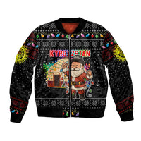 Kyrgyzstan Christmas Bomber Jacket with Santa Decorating Yurt Colorful Lights Snowflakes and National - Wonder Print Shop