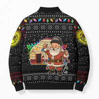 Kyrgyzstan Christmas Bomber Puffer Jacket with Santa Decorating Yurt Colorful Lights Snowflakes and National - Wonder Print Shop
