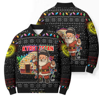 Kyrgyzstan Christmas Bomber Puffer Jacket with Santa Decorating Yurt Colorful Lights Snowflakes and National - Wonder Print Shop