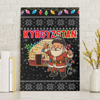 Kyrgyzstan Christmas Canvas Wall Art with Santa Decorating Yurt Colorful Lights Snowflakes and National - Wonder Print Shop