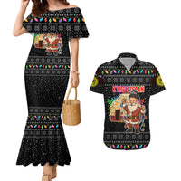 Kyrgyzstan Christmas Couples Matching Mermaid Dress and Hawaiian Shirt with Santa Decorating Yurt Colorful Lights Snowflakes and National - Wonder Print Shop
