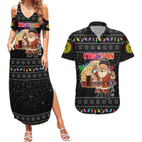 Kyrgyzstan Christmas Couples Matching Summer Maxi Dress and Hawaiian Shirt with Santa Decorating Yurt Colorful Lights Snowflakes and National - Wonder Print Shop