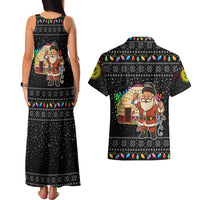 Kyrgyzstan Christmas Couples Matching Tank Maxi Dress and Hawaiian Shirt with Santa Decorating Yurt Colorful Lights Snowflakes and National - Wonder Print Shop