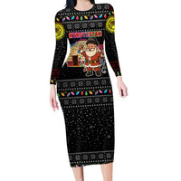 Kyrgyzstan Christmas Family Matching Long Sleeve Bodycon Dress and Hawaiian Shirt with Santa Decorating Yurt Colorful Lights Snowflakes and National - Wonder Print Shop