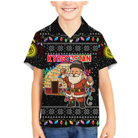 Kyrgyzstan Christmas Family Matching Mermaid Dress and Hawaiian Shirt with Santa Decorating Yurt Colorful Lights Snowflakes and National - Wonder Print Shop