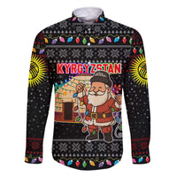 Kyrgyzstan Christmas Family Matching Off The Shoulder Long Sleeve Dress and Hawaiian Shirt with Santa Decorating Yurt Colorful Lights Snowflakes and National - Wonder Print Shop