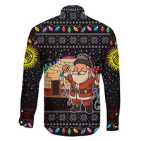 Kyrgyzstan Christmas Family Matching Off The Shoulder Long Sleeve Dress and Hawaiian Shirt with Santa Decorating Yurt Colorful Lights Snowflakes and National - Wonder Print Shop