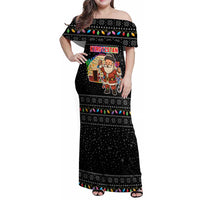Kyrgyzstan Christmas Family Matching Off Shoulder Maxi Dress and Hawaiian Shirt with Santa Decorating Yurt Colorful Lights Snowflakes and National - Wonder Print Shop