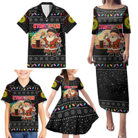 Kyrgyzstan Christmas Family Matching Puletasi and Hawaiian Shirt with Santa Decorating Yurt Colorful Lights Snowflakes and National - Wonder Print Shop