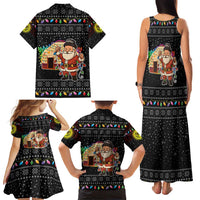 Kyrgyzstan Christmas Family Matching Tank Maxi Dress and Hawaiian Shirt with Santa Decorating Yurt Colorful Lights Snowflakes and National - Wonder Print Shop