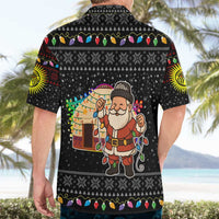 Kyrgyzstan Christmas Hawaiian Shirt with Santa Decorating Yurt Colorful Lights Snowflakes and National - Wonder Print Shop