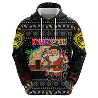 Kyrgyzstan Christmas Hoodie with Santa Decorating Yurt Colorful Lights Snowflakes and National - Wonder Print Shop