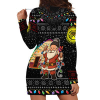 Kyrgyzstan Christmas Hoodie Dress with Santa Decorating Yurt Colorful Lights Snowflakes and National - Wonder Print Shop