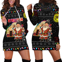 Kyrgyzstan Christmas Hoodie Dress with Santa Decorating Yurt Colorful Lights Snowflakes and National - Wonder Print Shop
