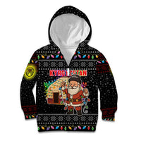 Kyrgyzstan Christmas Kid Hoodie with Santa Decorating Yurt Colorful Lights Snowflakes and National - Wonder Print Shop