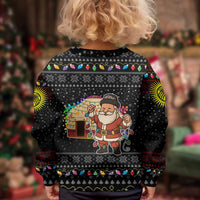 Kyrgyzstan Christmas Kid Ugly Christmas Sweater with Santa Decorating Yurt Colorful Lights Snowflakes and National - Wonder Print Shop
