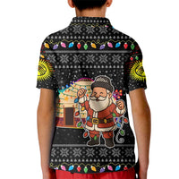 Kyrgyzstan Christmas Kid Polo Shirt with Santa Decorating Yurt Colorful Lights Snowflakes and National - Wonder Print Shop
