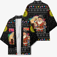 Kyrgyzstan Christmas Kimono with Santa Decorating Yurt Colorful Lights Snowflakes and National - Wonder Print Shop
