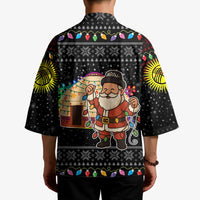 Kyrgyzstan Christmas Kimono with Santa Decorating Yurt Colorful Lights Snowflakes and National - Wonder Print Shop