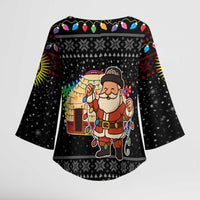 Kyrgyzstan Christmas Kimono Sleeve Blouse with Santa Decorating Yurt Colorful Lights Snowflakes and National - Wonder Print Shop