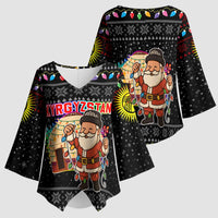 Kyrgyzstan Christmas Kimono Sleeve Blouse with Santa Decorating Yurt Colorful Lights Snowflakes and National - Wonder Print Shop
