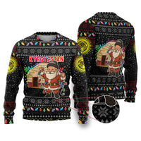 Kyrgyzstan Christmas Ugly Christmas Sweater with Santa Decorating Yurt Colorful Lights Snowflakes and National - Wonder Print Shop