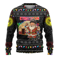 Kyrgyzstan Christmas Ugly Christmas Sweater with Santa Decorating Yurt Colorful Lights Snowflakes and National - Wonder Print Shop