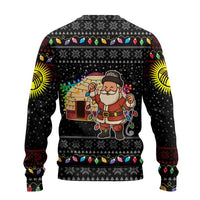 Kyrgyzstan Christmas Ugly Christmas Sweater with Santa Decorating Yurt Colorful Lights Snowflakes and National - Wonder Print Shop
