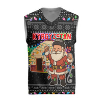Kyrgyzstan Christmas Knitted V-Neck Vest with Santa Decorating Yurt Colorful Lights Snowflakes and National - Wonder Print Shop
