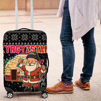Kyrgyzstan Christmas Luggage Cover with Santa Decorating Yurt Colorful Lights Snowflakes and National - Wonder Print Shop