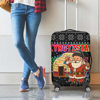 Kyrgyzstan Christmas Luggage Cover with Santa Decorating Yurt Colorful Lights Snowflakes and National - Wonder Print Shop