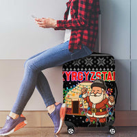 Kyrgyzstan Christmas Luggage Cover with Santa Decorating Yurt Colorful Lights Snowflakes and National - Wonder Print Shop